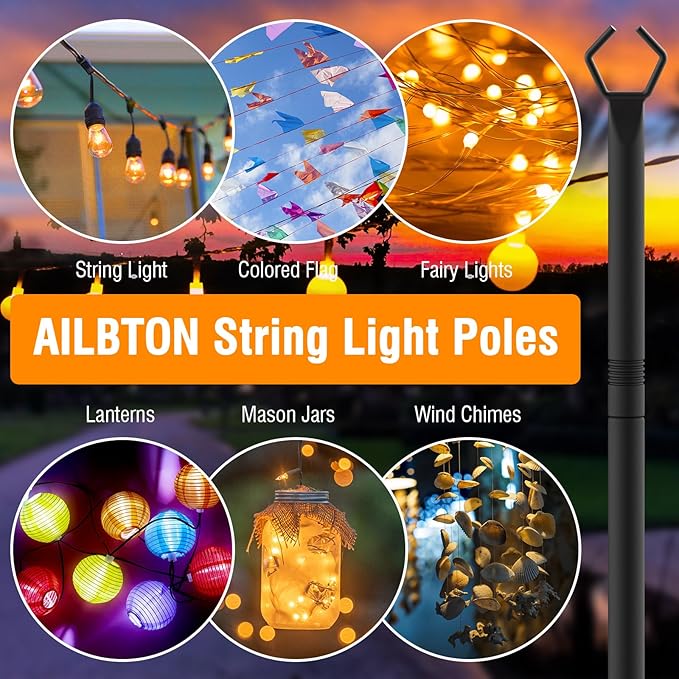 AILBTON 2 Pack 10Ft String Light Poles, Light Poles - Image 3