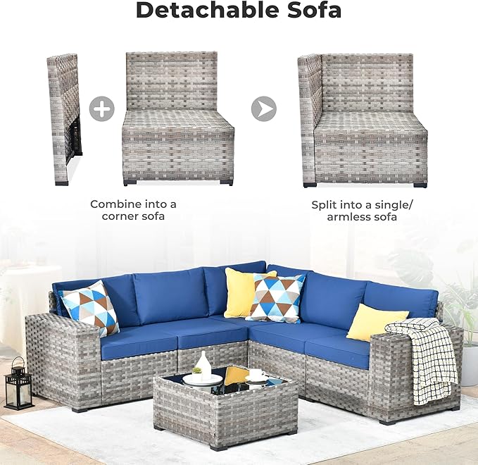 ovios 6 Pieces Patio Furniture Set, Outdoor Wicker Sectional Sofa - Image 9