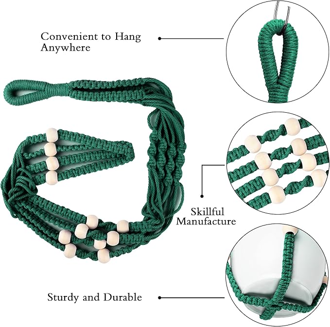 Augshy Macrame Plant Hangers Dark Green Hanging Planters - Image 3