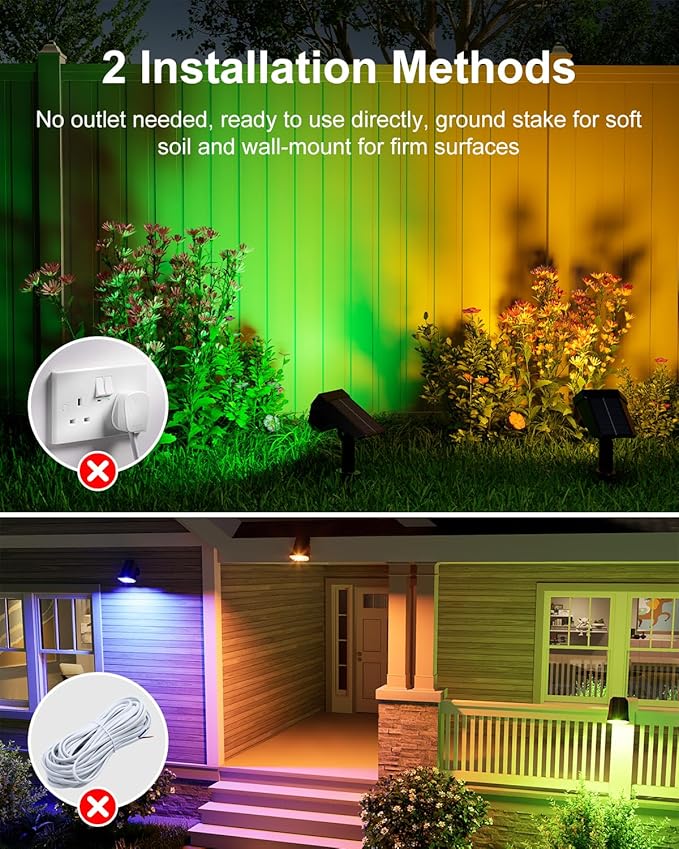 6 Pack Color Changing Solar Powered Outdoor Spot Lights Outside Landscape - Image 5