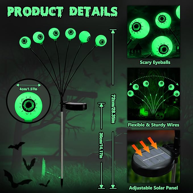 BrizLabs 4 Pack 24 LED Halloween Solar Lights, 2 Modes Outdoor Halloween - Image 6