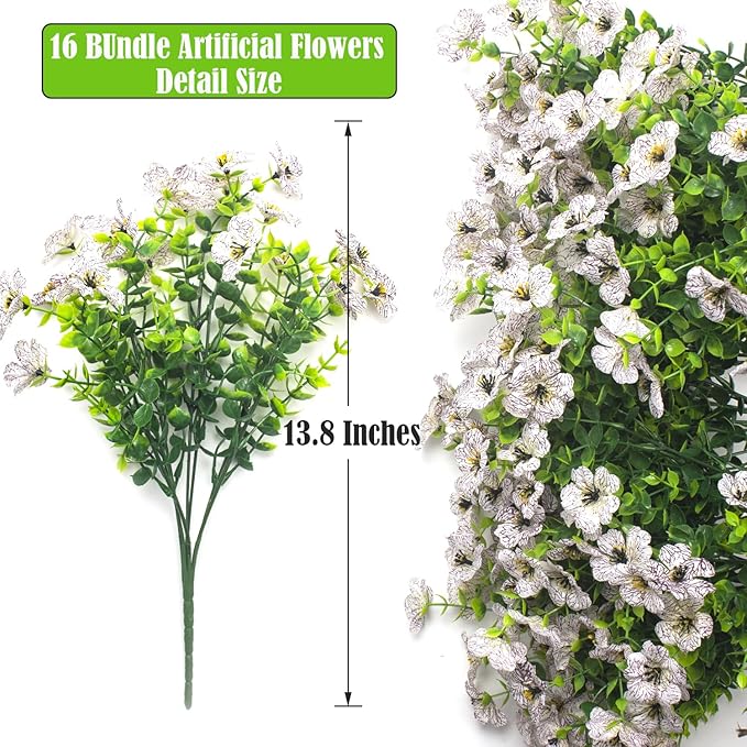 Artificial Fake Flowers for Outdoor Spring Decoration, 16 Bundles Faux Silk - Image 2