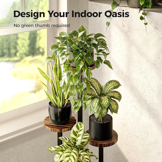 Bamworld Plant Tables Indoor Corner Plant Stand Tall Metal Wood Plant Shelf - Image 6