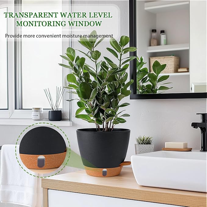 2 Pack 8 Inch Pots for Plants Indoor, Plastic Self Watering Planters - Image 5