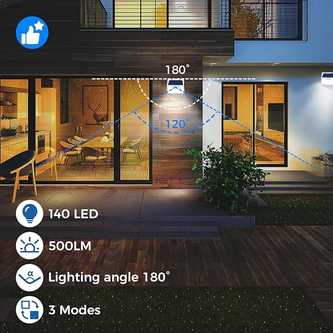 Peasur Solar Powered Lights Outdoor Motion Sensor, 2 Pack 140 LED Fence Light - Image 7