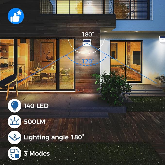 Peasur White Solar Lights Outdoor Waterproof, 3 Modes Security Wall Lights - Image 7
