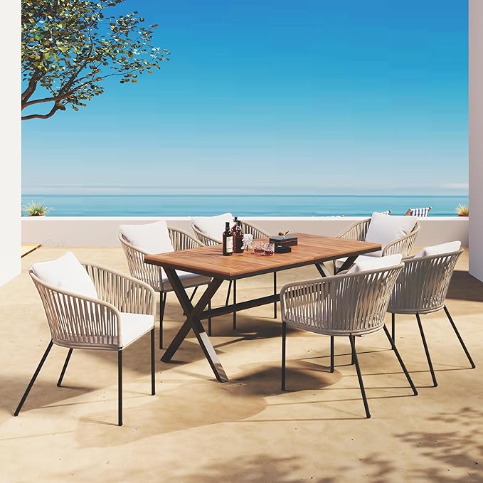 Merax 7 Pieces Patio Dining Table and Chairs, All-Weather Outdoor Furniture Set by Merax