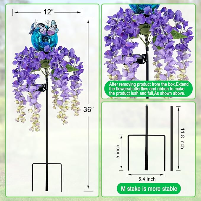 Solar Lights Outdoor Pathway, Wisteria Flower Garden Stakes, Colorful LED Lights - Image 7