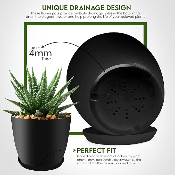 Utopia Home - Plant Pots Indoor - 7/6.6/6/5.3/4.8 Inches Flower Pots - Image 3