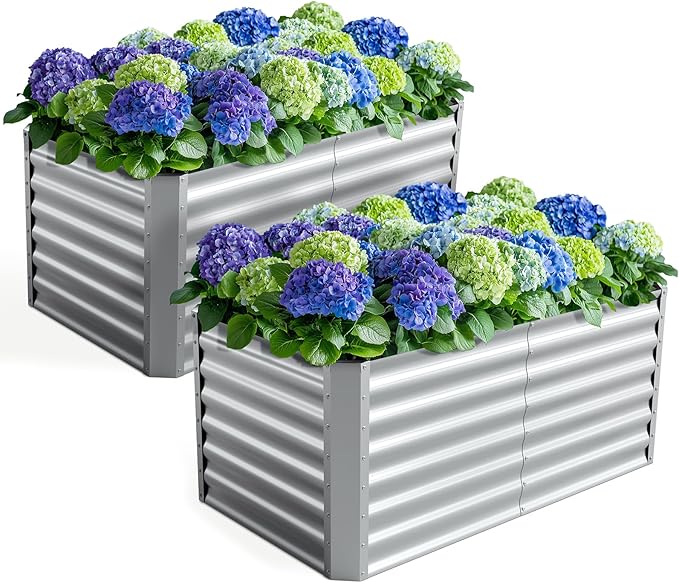 4X2X2ft Galvanized Raised Garden Bed, Outdoor Planter Box Metal Patio Kit by Anmiro