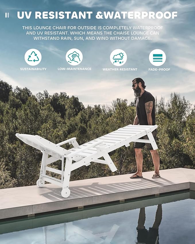 SERWALL Patio Chaise Lounge Chair, Poly Lounge Chair - Image 6