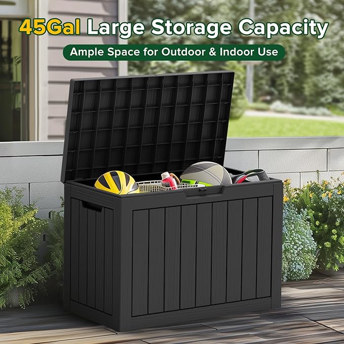 TARKARI 45 Gallon Lockable Resin Deck Box, Waterproof & UV-Resistant Outdoor - Image 3