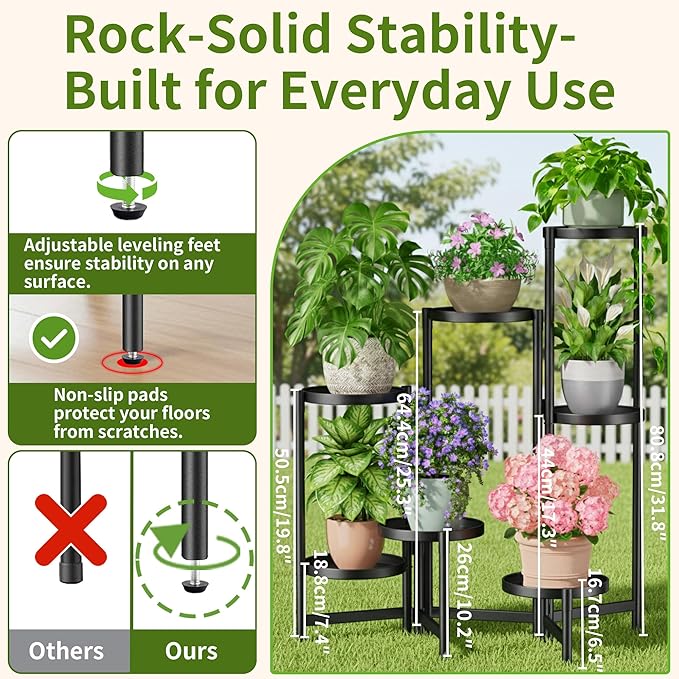 7 Tiered Metal Corner Plant Stand Indoor Outdoor, Tall Large Folding Rack - Image 3