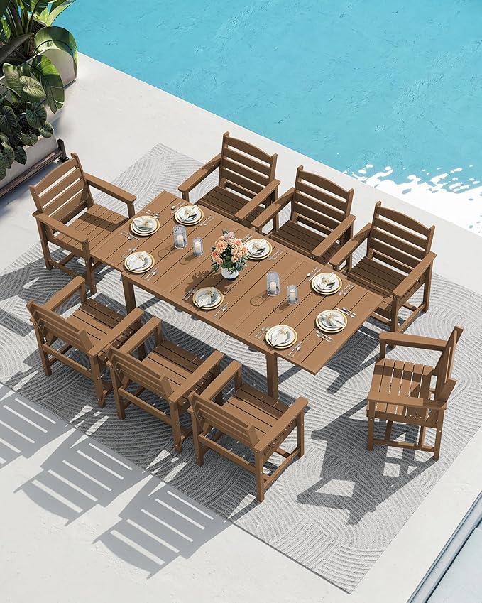 SERWALL 7-Piece Patio Dining Sets, All Weather HDPE Outdoor Furniture Set - Image 8