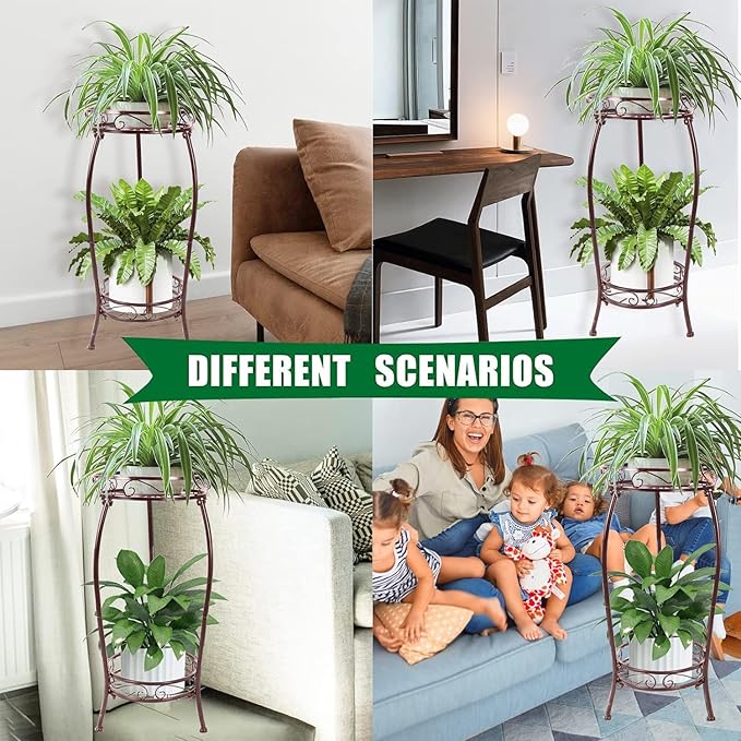 MOCORY Plant Stand Indoor Outdoor 2 Tier 27" Tall Metal Potted Holder Rack - Image 6