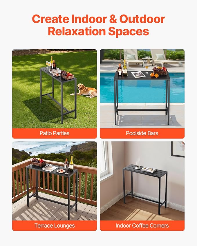 VEVOR Outdoor Bar Table, 39.4 x 15 in Patio Bar Table, Waterproof Top & Sturdy - Image 8