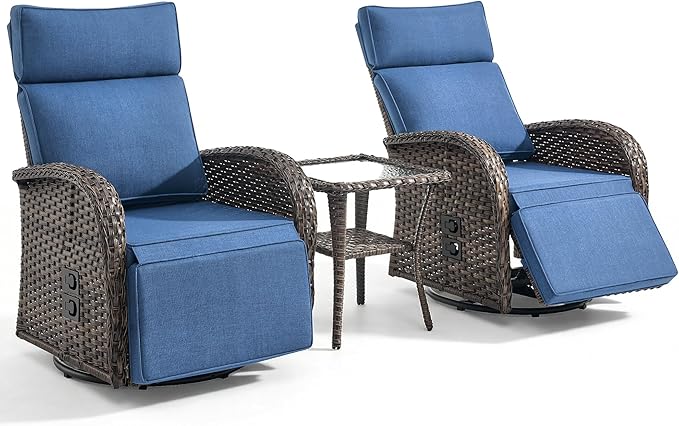 3 Pieces Zero Gravity Patio Swivel Rocking Recliner Chairs Set of 2 - Image 7
