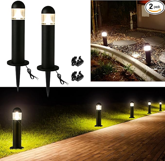 2 Pack Low Voltage Landscape Pathway Lights, 12V LED Bollard Light IP67 by MOON-DE-AGE