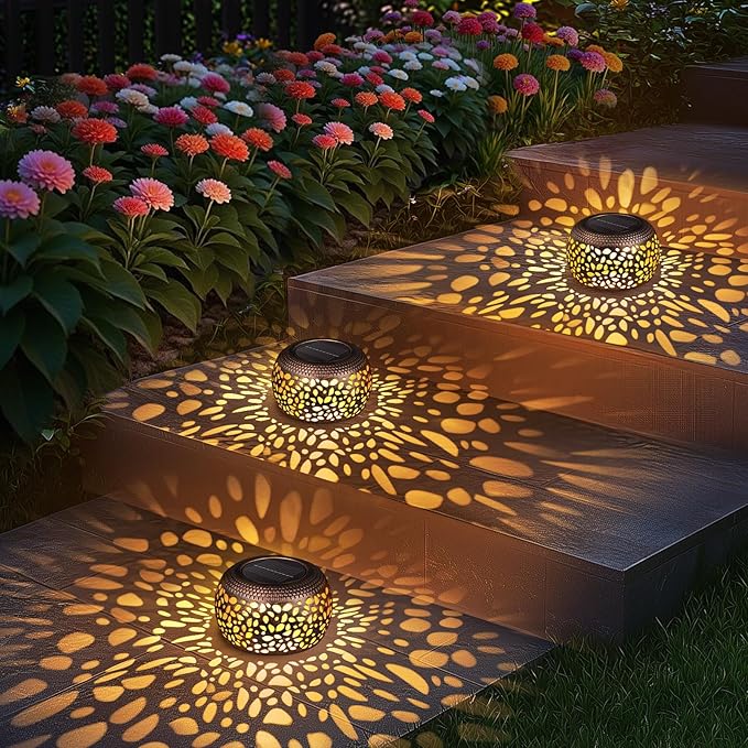 Solar Lanterns Outdoor Waterproof Decor: 2 Pack Red Copper Hollow Out Retro - Image 6