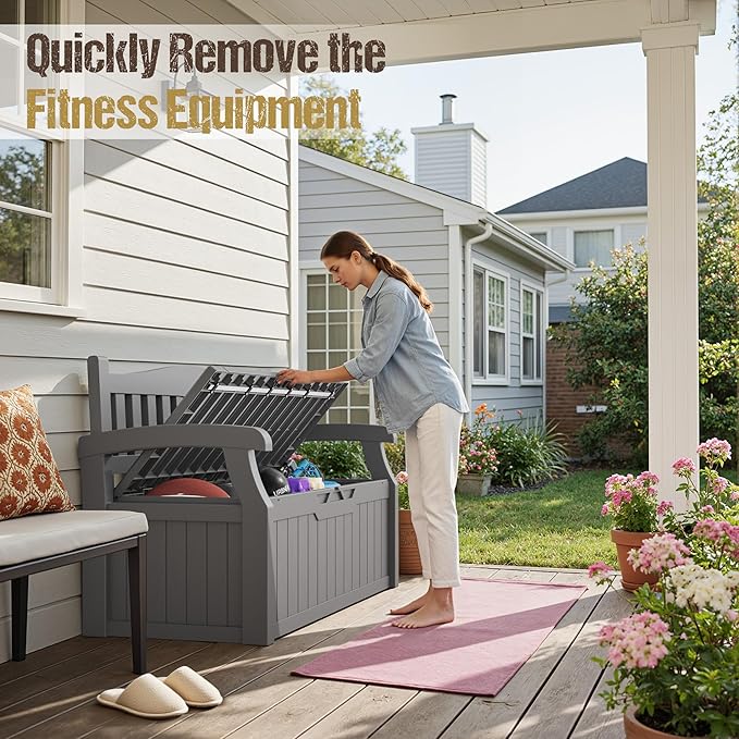 80-Gallon Outdoor Storage Bench, Waterproof Deck Box - Image 7