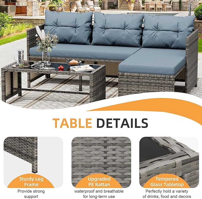 Shintenchi 3-Piece Outdoor Patio Furniture Sets, Wicker Patio Conversation Sets - Image 4