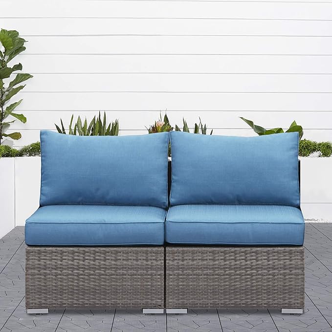Wisteria Lane 2 Piece Patio Armless Sofa, Outdoor Wicker Sectional Furniture - Image 2