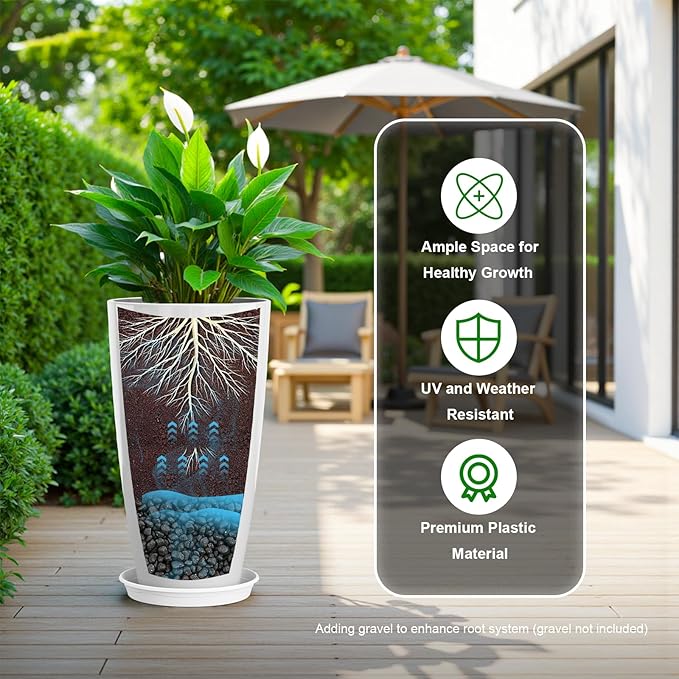 QCQHDU 21 inch Tall Planters for Outdoor & Indoor Plants - Image 4