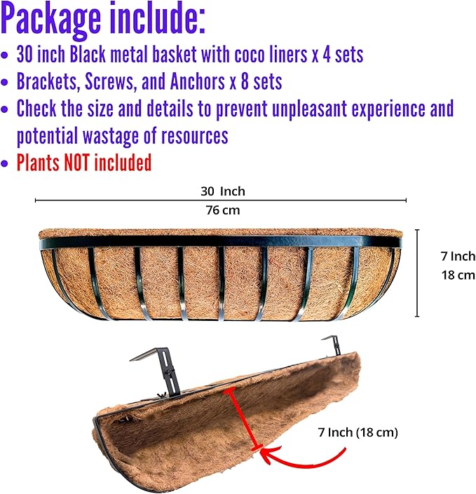 LaLaGreen Railing Planter Boxes Black Metal Rectangular Flower Boxes - Image 2