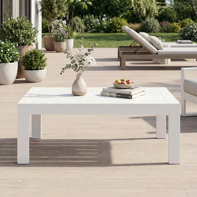 Solaste Aluminum Outdoor Coffee Table, All-Weather Rectangle Metal Patio Coffee by Solaste