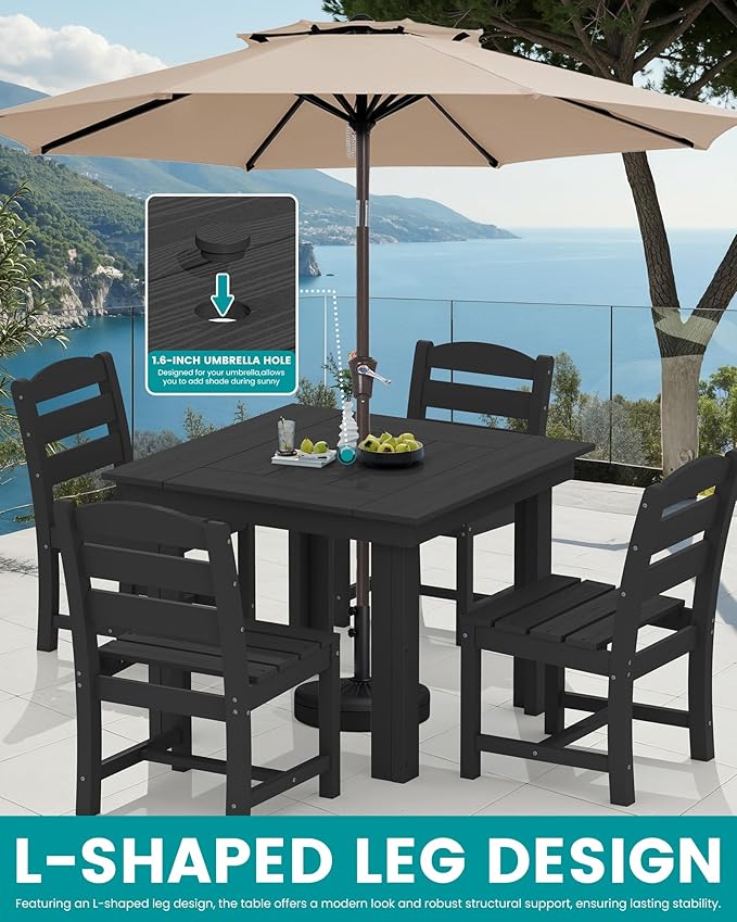 SERWALL Outdoor Dining Set for 4, HDPE Square Table and Chairs Set All Weather - Image 5