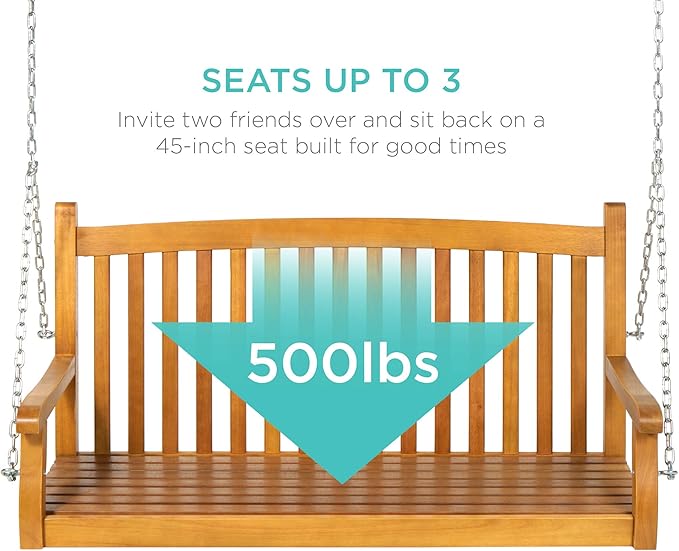 Best Choice Products 48in Wood Porch Swing Outdoor Patio Hanging Bench Chair - Image 4