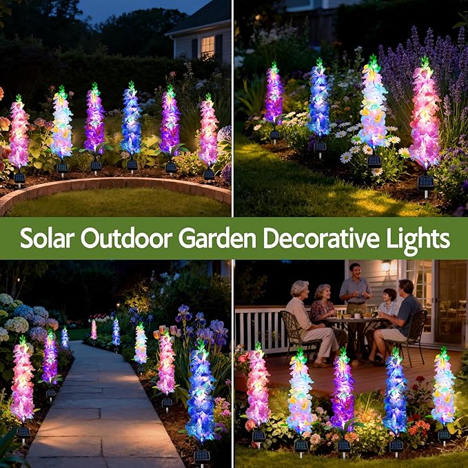 Solar Garden Lights, Solar Delphinium Flowers Lights 4 Pack 80 LEDs, Waterproof - Image 6