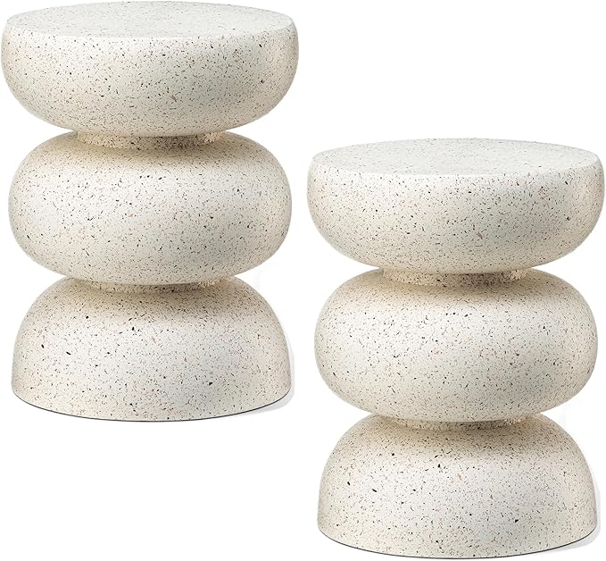 Glitzhome Outdoor Side Table Set of 2, Heavy Duty Indoor Outdoor Round Planter by Glitzhome
