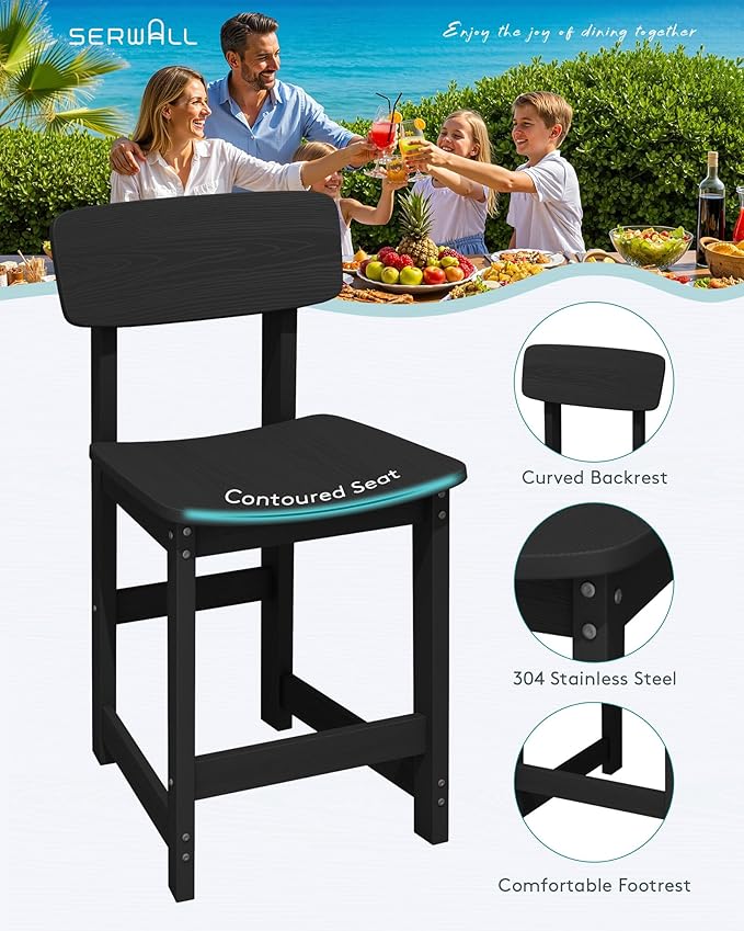 SERWALL Outdoor Bar Stools Set of 2, All Weather HDPE 25" Counter Height Bar - Image 4