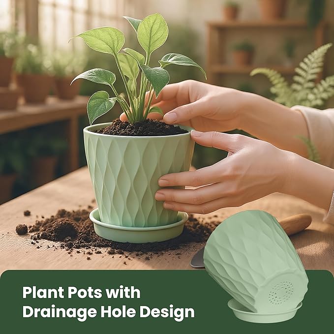 Plastic Plant Pots, 7/6.5/6/5.5/5/4.5/4 inch Flower Pots - Image 3