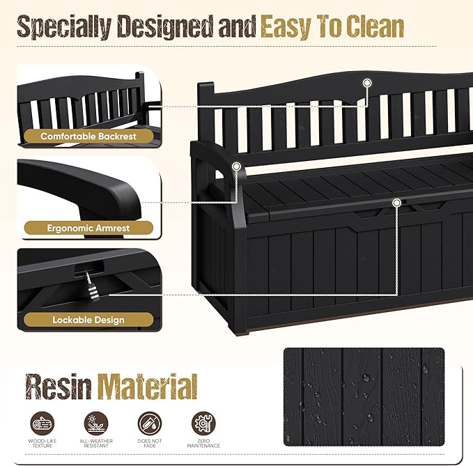 80-Gallon Outdoor Storage Bench, Waterproof Deck Box - Image 7