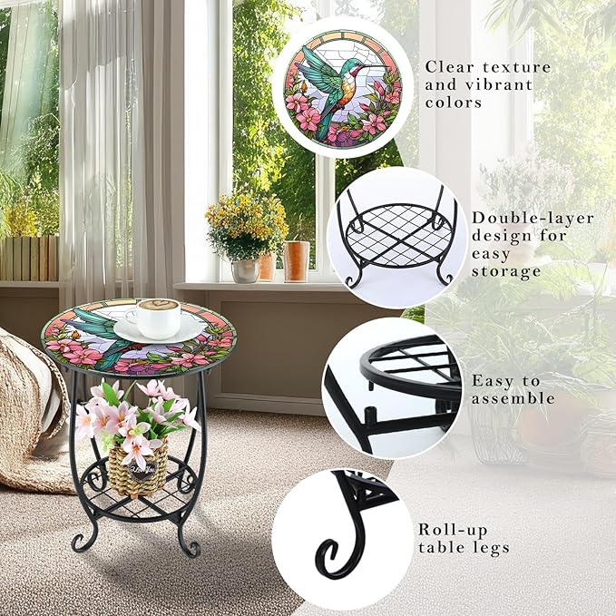 Outdoor Side Table Round Small Mosaic Patio Accent Indoor End Plant Coffee Tea - Image 4