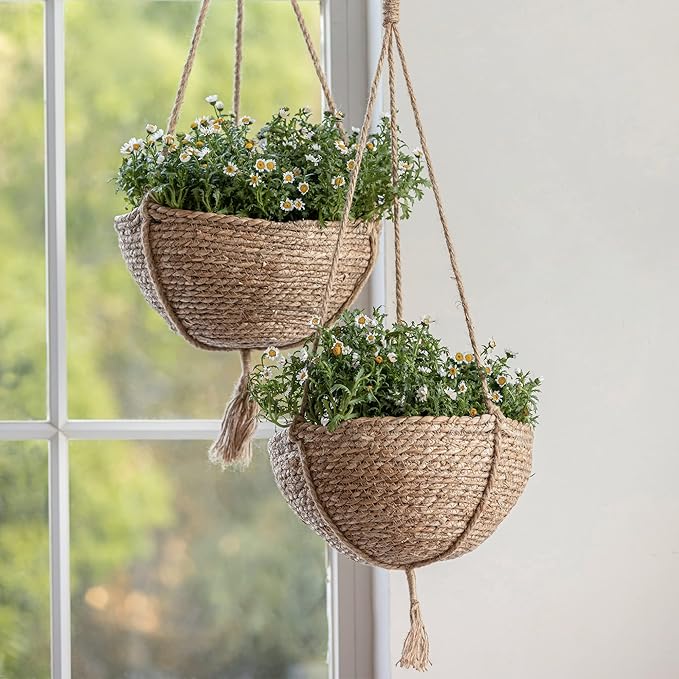 Natural Seagrass Hanging Planter Basket Set, Indoor Plant Pots, Boho Decor - Image 2