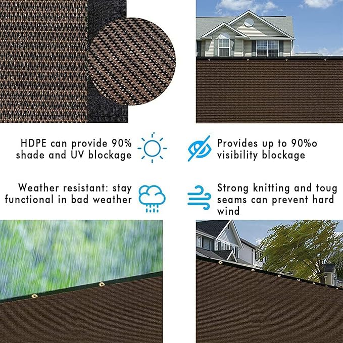 UPGRADE Privacy Fence Screen 5'x44' Brown Outdoor 90% Visibility Blockage 170 - Image 5