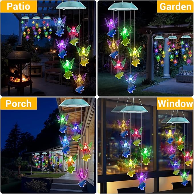 Toodour Solar Wind Chimes, Color Changing Angel Wind Chimes, LED Decorative - Image 6