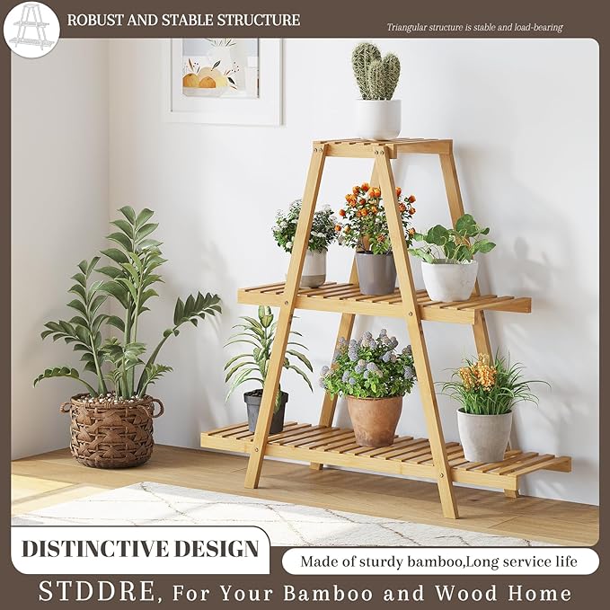 Plant Stand For Indoor Outdoor Tiered Plant Shelf 3 Tier 8 Potted Bamboo Flower - Image 6