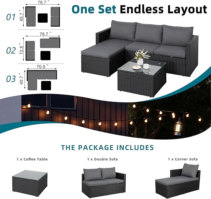 3-Piece Outdoor Patio Sectional Sofa Set - Image 4