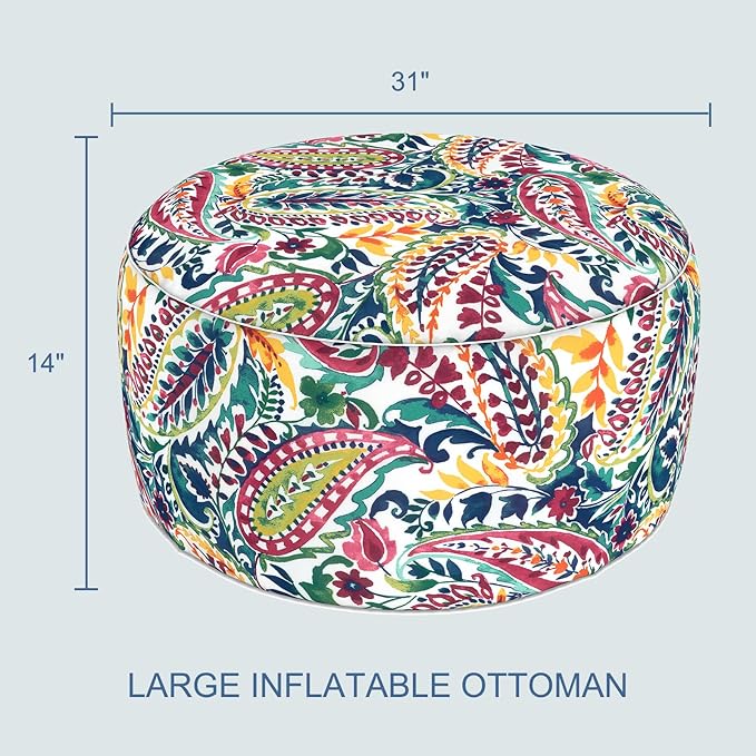 LVTXIII Indoor/Outdoor Extra Large Inflatable Ottoman Pouf D31 x H14 Inch - Image 3
