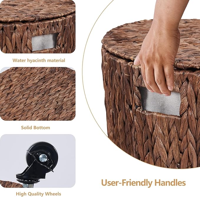 Wimarsbon Round Pouf Ottomans, Handwoven Natural Water Hyacinth Seagrass Pouffe - Image 5
