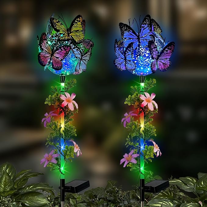 Solar Lights Outdoor Pathway, 2 Pack Butterfly by HokfirmHomeDecorGarden