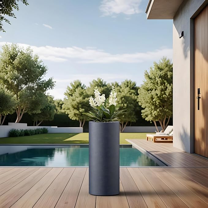 Kante 18.9 Inch Tall Cylindrical Planter, Large Round Plant Pots - Image 5