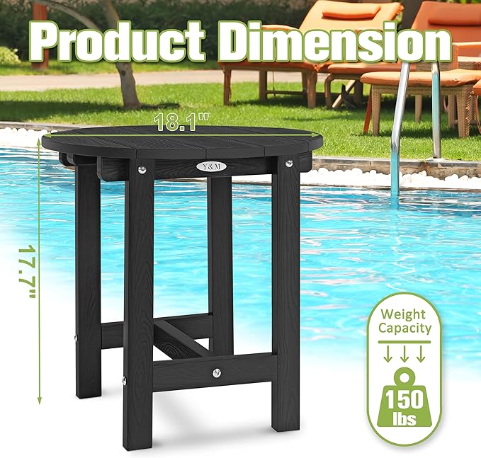 Y&M Outdoor Side Table, Waterproof Four-Legged Round Entryway End Table - Image 5
