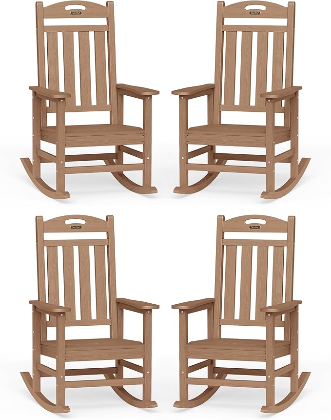 Oversized Outdoor Rocking Chairs Set of 4, High Back Porch Rocker Chair by Suunyn