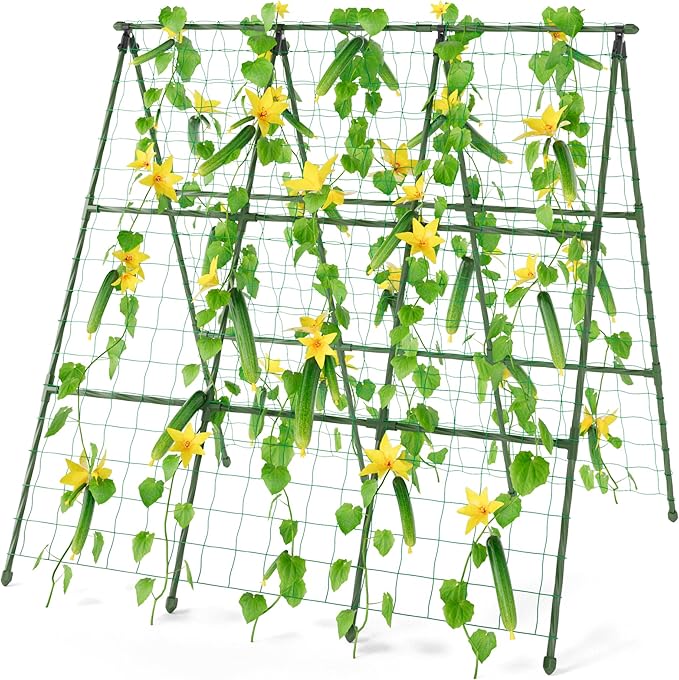 Miory Cucumber Trellis for Raised Beds, 48 x 48 Inch Metal A-Frame Garden by Miory