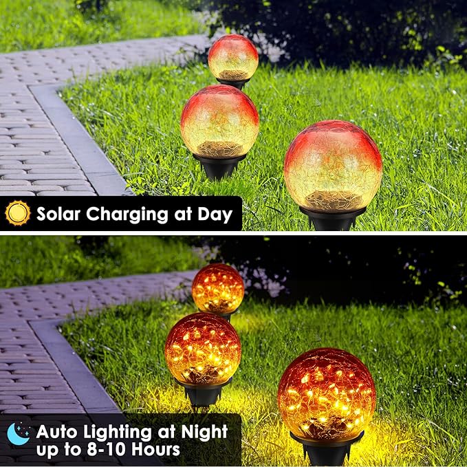2 Pack 60 LED Garden Solar Outdoor Lights Decorative, Gradient red Cracked - Image 5